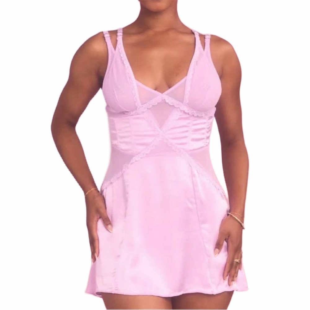 twin flame lilac dress by valentina voight / pink satin lace slip dress